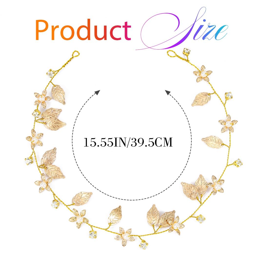 Yean Bride Wedding Hair Vine Headband Gold Leaf Bridal Accessories for Women