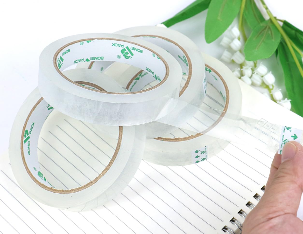 BOMEI PACK 10Rolls Clear Tape Refills for Dispenser, Transparent Gift Wrap Tape 3 Core Tape for Home, School and Office, 3/4inch x 50yds