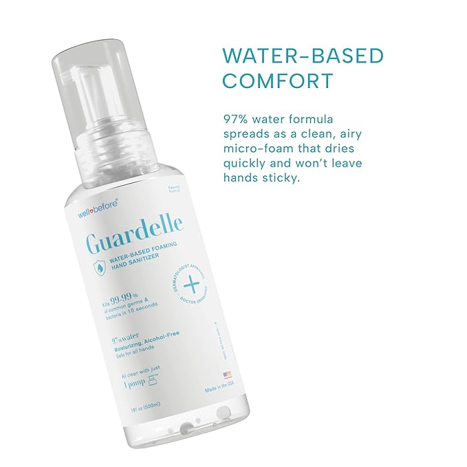 Well Before Guardelle, Alcohol-Free Foaming Hand Sanitizer - 97% Water, Non-Sticky Micro-Foam, 18 fl oz (Pack of 1)