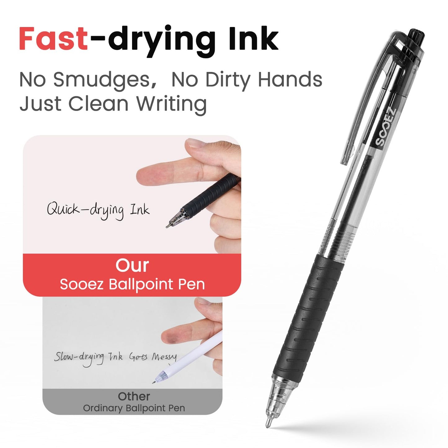 Sooez 80 Pack Pens Bulk, Ballpoint Pens with Soft Grip, Retractable Black Ink Pen, Medium Point 1.0mm for Note-Taking & Journaling, Smooth Writing No Bleed for Nurses Servers Teachers School Office