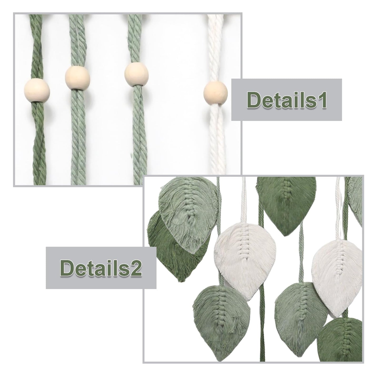 ZUDKSUY Boho Wall Hanging Decor, 16" x 35" Woven Leaves Tapestry with Feather & Yarn Tassels, Handmade Macrame Wall Art in Light Green for Living Room Bedroom Nursery