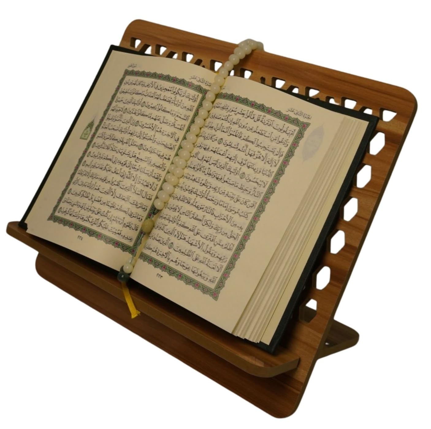 Al-Ameen Muslim Gift Portable Wooden Al-Quran Rehal Book Stand AMN-474 Bismillah Arabic Calligraphy Engraved Reading Holder Rack Tablet Bookrest Eid Ramadan Souvenir