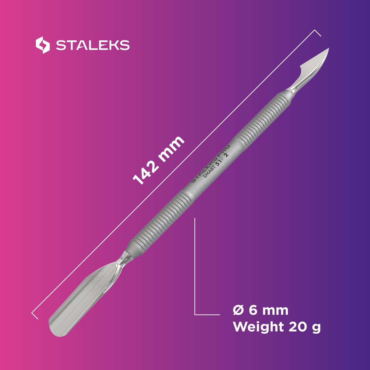 Staleks Pro SMART 51 Manicure Pusher Type 2 – Wide Pusher and Cleaner – Stainless Steel – Professional Cuticle Tool for Manicure and Pedicure