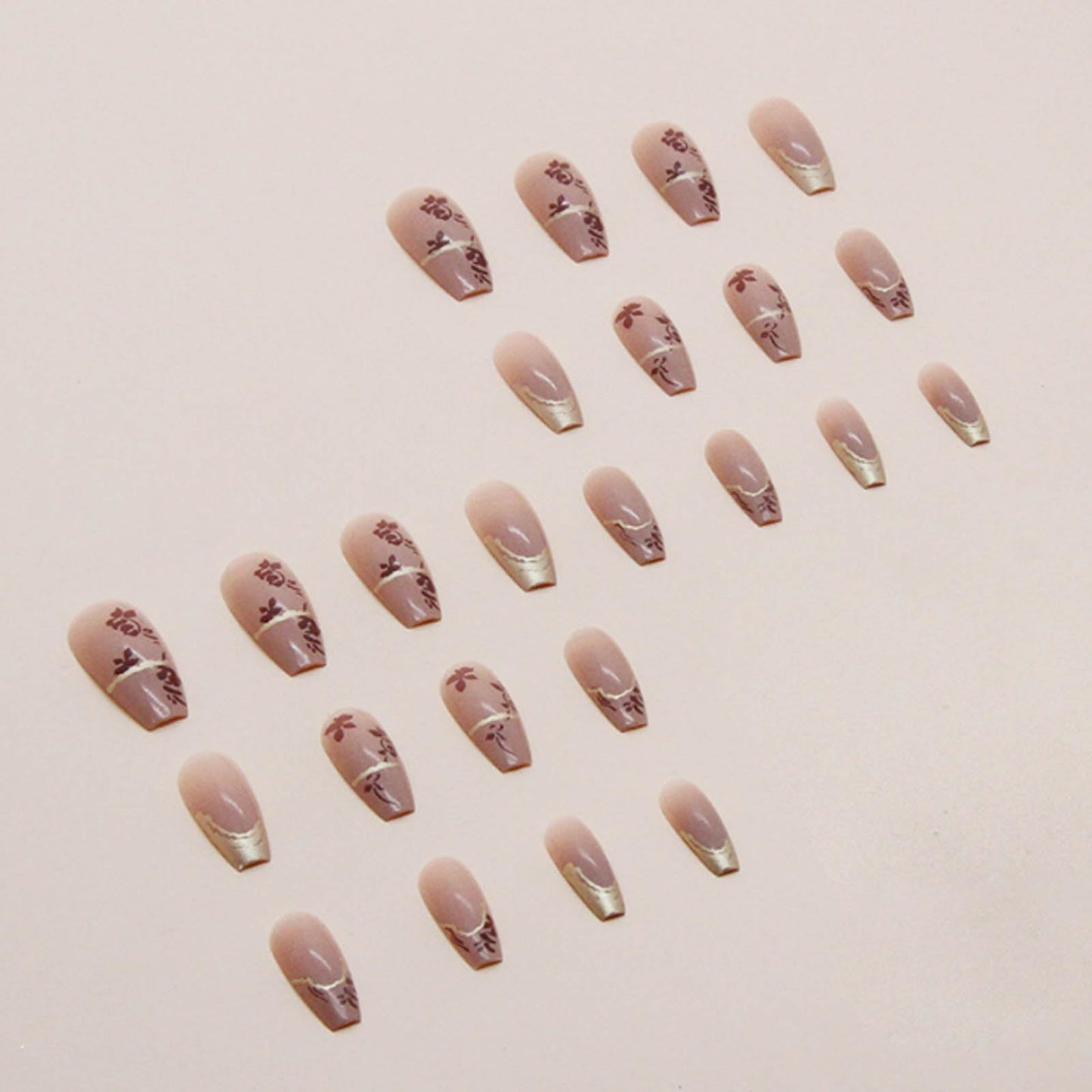 Hkanlre 3D Press on Nails Medium Fake Coffin Nails Tips Full Cover Luxury False Nails for Women and Girls 24PCS
