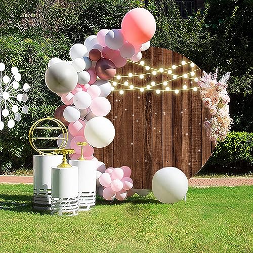 6.5x6.5ft Glitter Rustic Wood Round Backdrop Brown Wooden Texture String Lights Circle Photography Background for Baby Shower Birthday Wedding Bridal Shower Party Banner Photo Booth Props - size: 6.5x6.5ft-Diameter