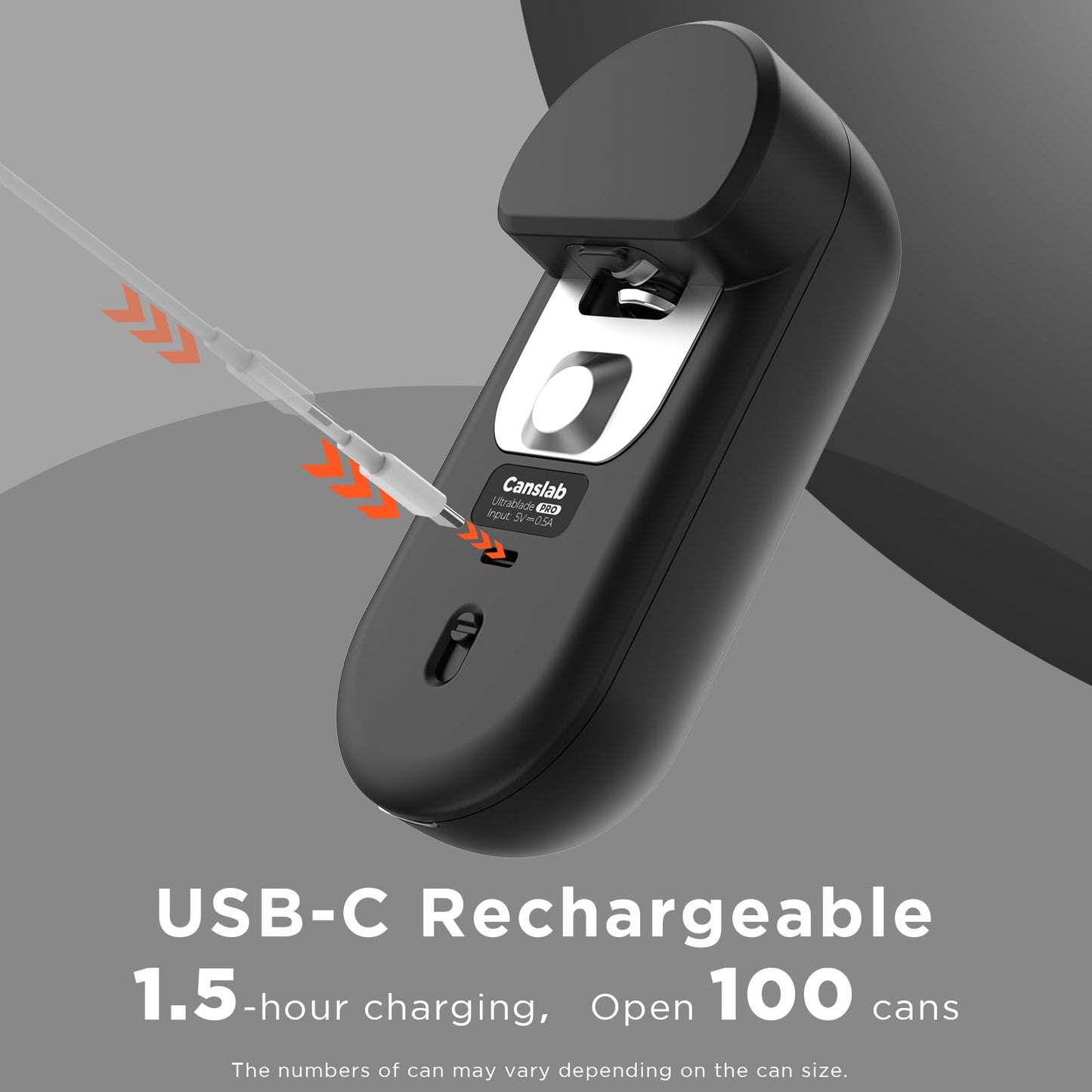 Canslab Turbo Rechargeable Can Opener - Professional Grade Blade, Auto-Stop, LED Battery Life Display, Wall-mountable, Side Cut Electric Can Opener for Smooth Edge, Hands-free Operation,USB-C Charging