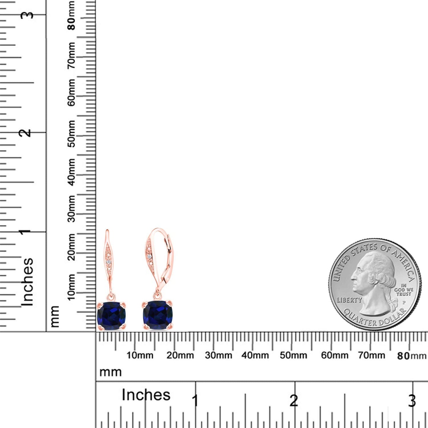 Gem Stone King Drop Dangle Earrings For Women | 7MM Cushion Cut Gemstone Birthstone and Diamond | 925 Sterling Silver | Jewelry Gift for Mom Wife Her | Created Sapphire-September | Rose Gold