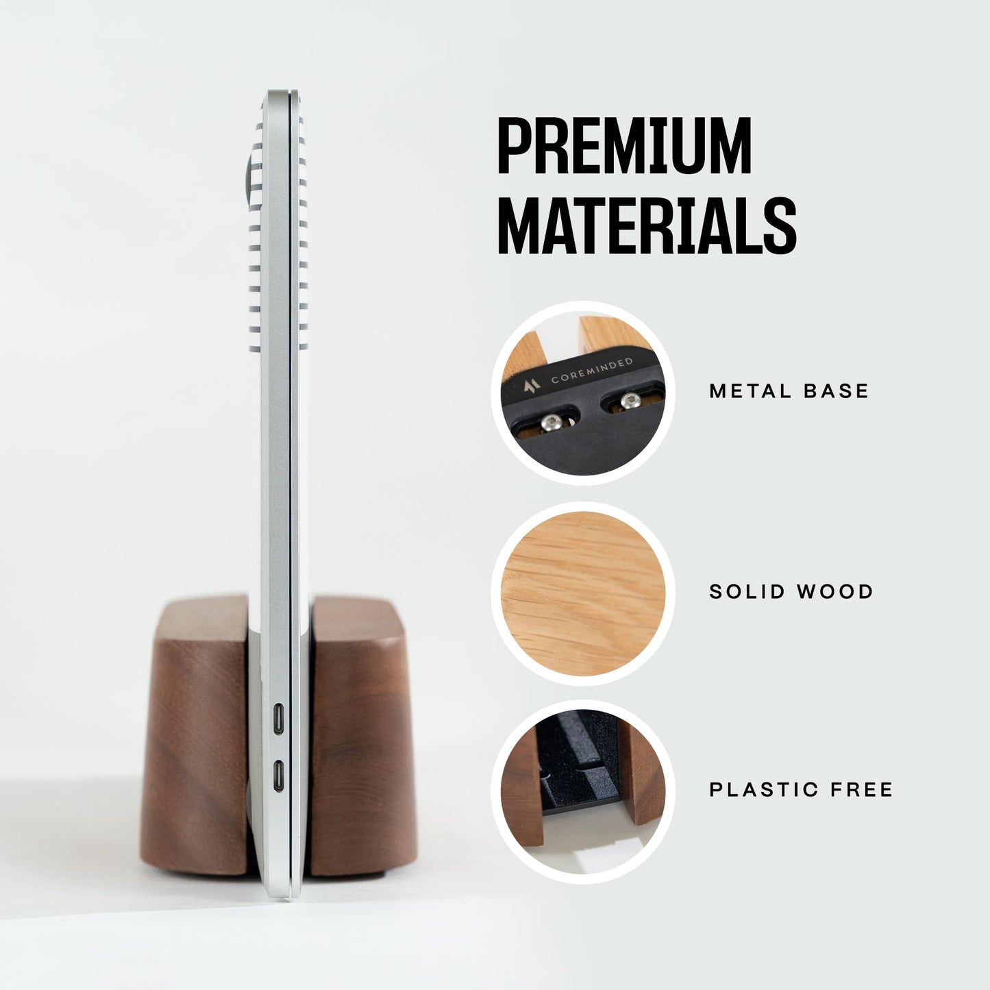 COREMINDED Adjustable Vertical Laptop Stand for Desk, Wooden Laptop Holder, MacBook Pro Stand, Wood Mac Air Dock (Solid Walnut)