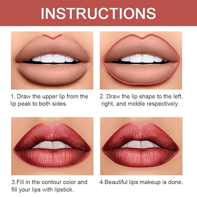 evpct 1Pcs Mauve Red Metallic Lip Liner and Lipstick Set Kit for Women Lips Kit with Lip Liner Lip Stains Long Lasting Waterproof 24 Hour Lipstick and Lip Liners Combo Lipliners Pencil Set 08#