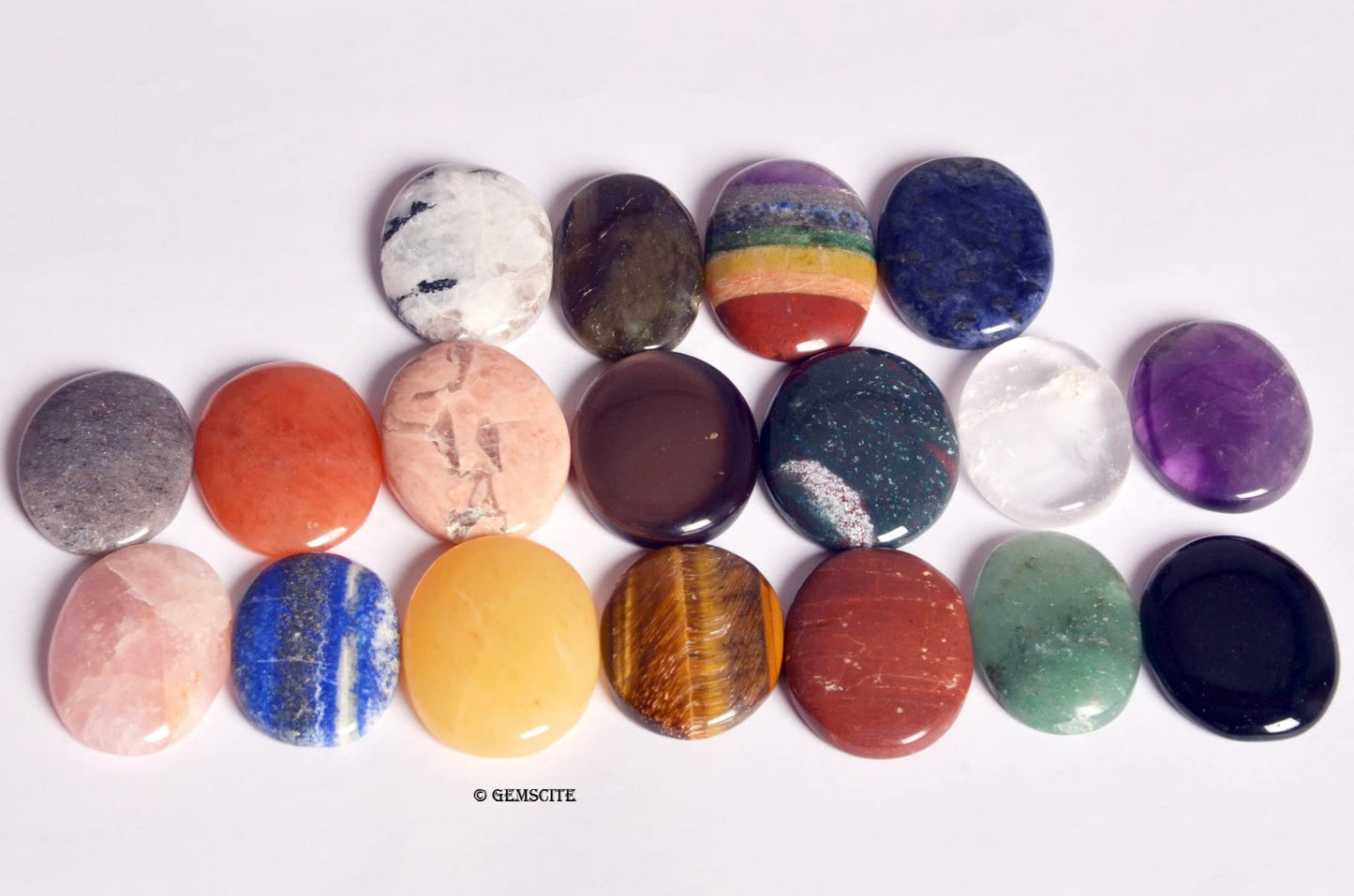 GEMSCITE 16 PC Worry Stones Set Thumb Metaphysical Gemstone Crystal Healing Reiki Men Women Gift FENG Shui Positive Energy Love Wellness Palm Stones Wicca Powerful