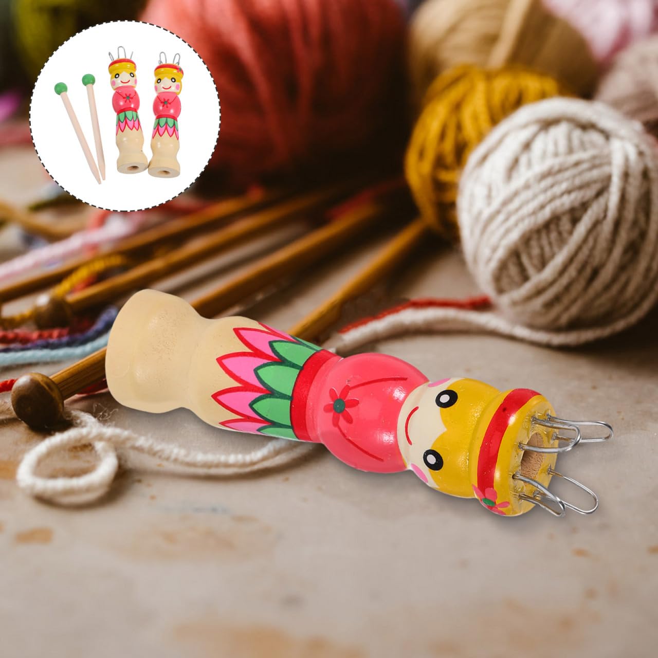 Healifty 2Pcs DIY Hand Tool Set with Doll and Point Needle 4.33In Weaving and Knitting Tools for Kids and Artists Craft Yarn Projects