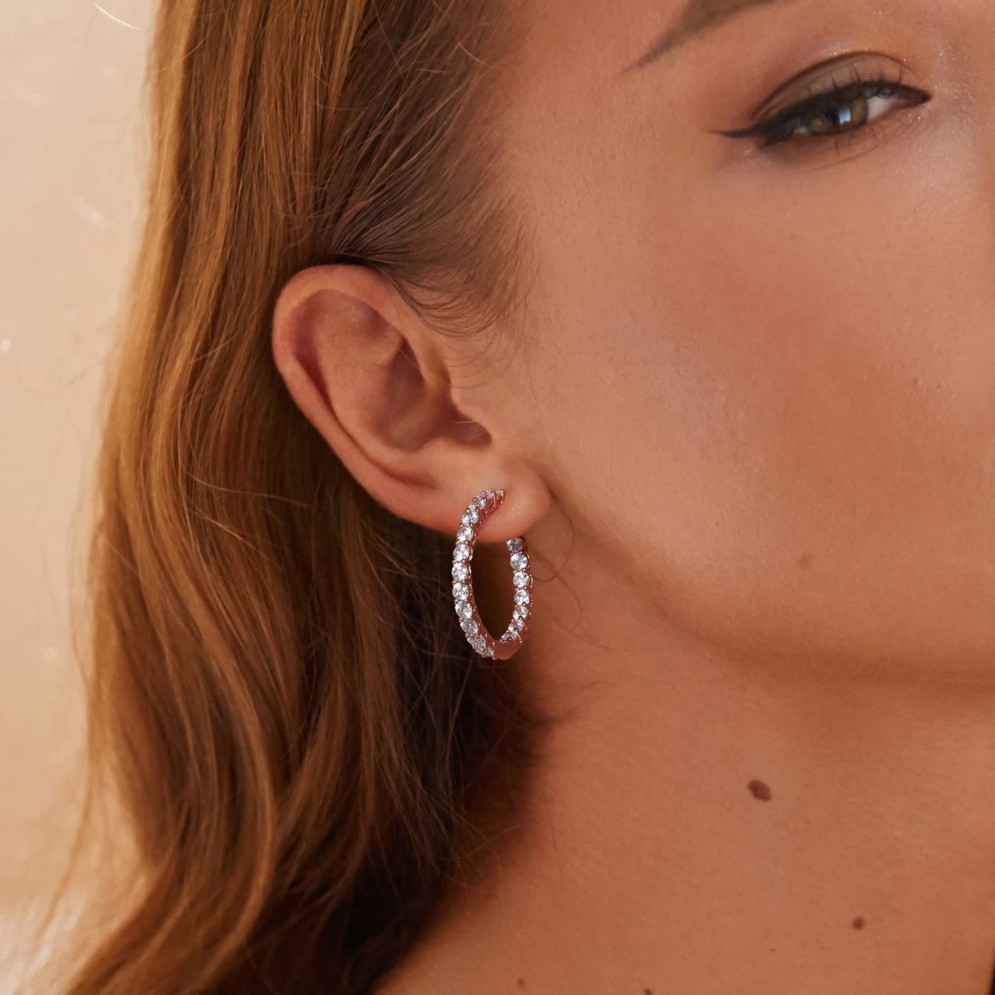 WOSTU Rose Gold Cubic Zirconia Hoop Earring - Hypoallergenic Copper Earring for Women for Special Occasions