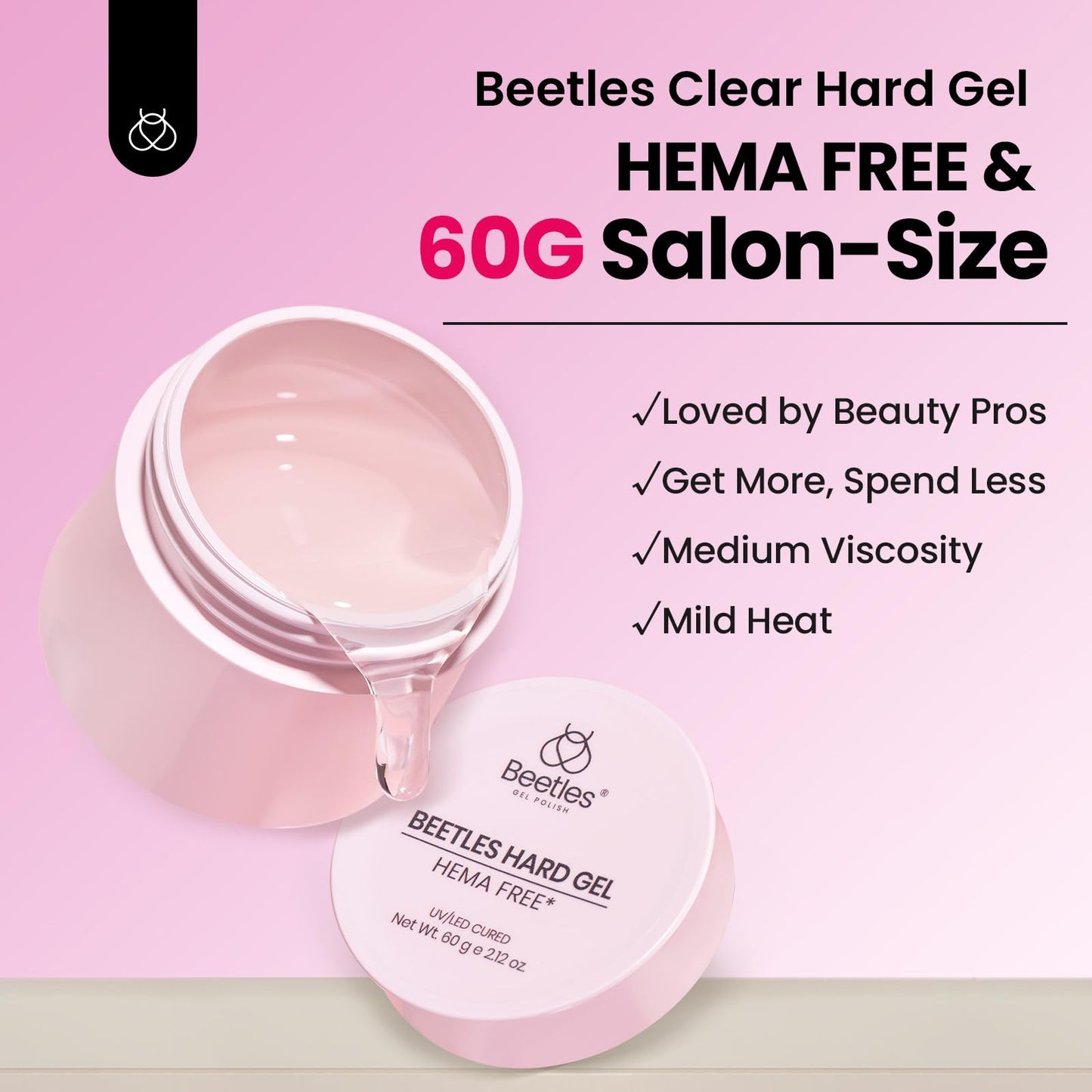 Beetles Hema Free Hard Gel for Nails,2.12 oz 9 in 1 Hard Gel for Nail Extension & Strengthening Broken Nail Repair with Flat Brush 100 Pcs Nail Forms UV LED Lamp Cured Salon Nail Technicians Women