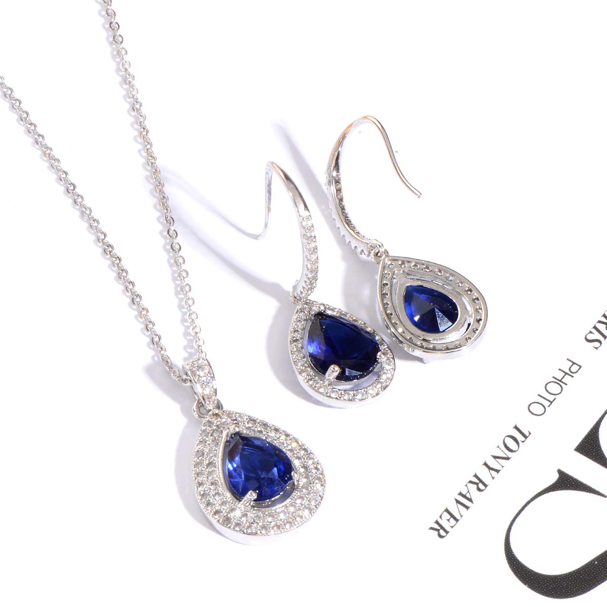 pear shape jewelry set sapphire blue