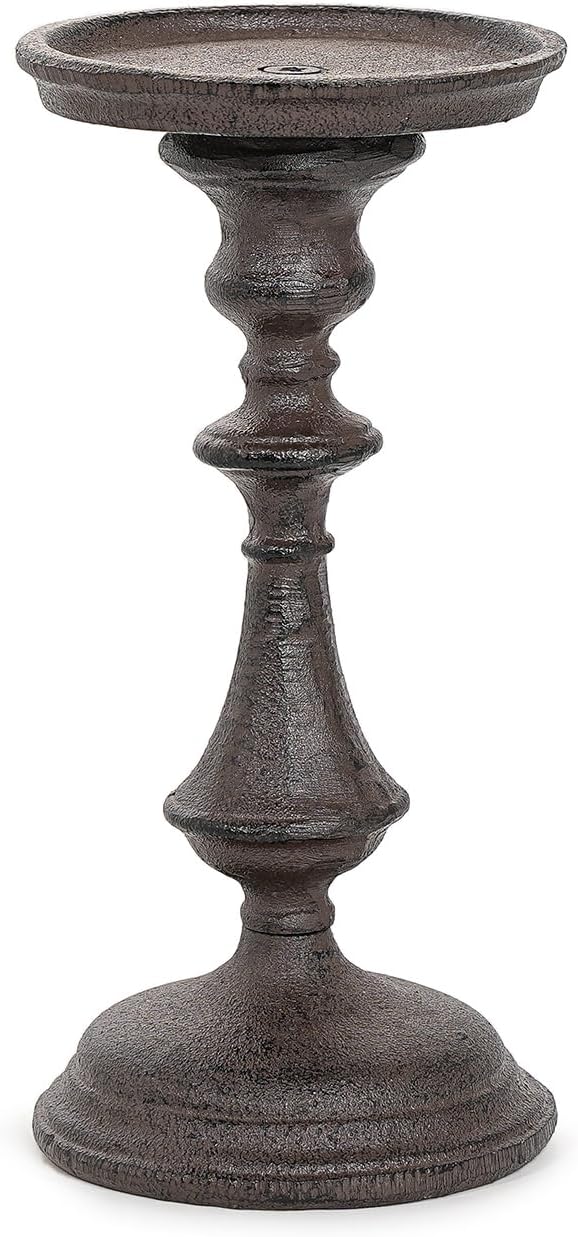Sungmor Rustic Cast Iron Pillar Candle Holder, 7.8" Tall Vintage Candlestick Holders, Table Centerpiece Metal Candle Holder, Farmhouse Candle Stand for Fireplace Shelf Home Decor