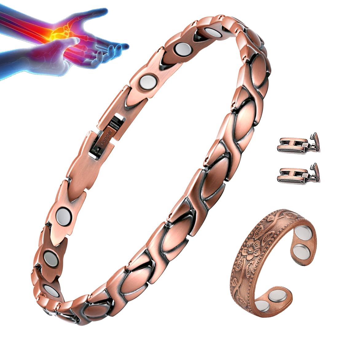 Vicmag Copper Bracelet for Women Ultra Strength Magnetic Bracelets with Effective Magnets 99.9% Pure Copper Jewelry Present with Adjustment Tool