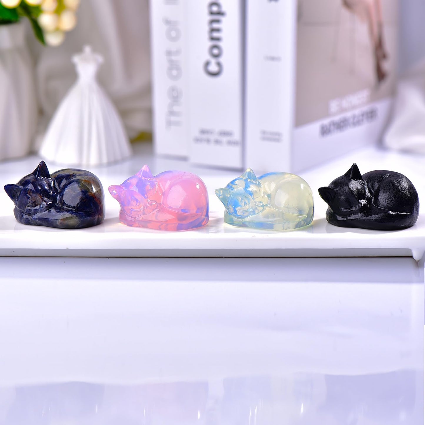 Ytbeoxk 2 Inch Blue Sodalite Cat Crystal Statue, Healing Crystal Cat Decorations,Polished Hand Carved Obsidian Lucky Cute Kitten Figurines, Blue Cat Gift Home Office Desk Decor for Cat Lovers