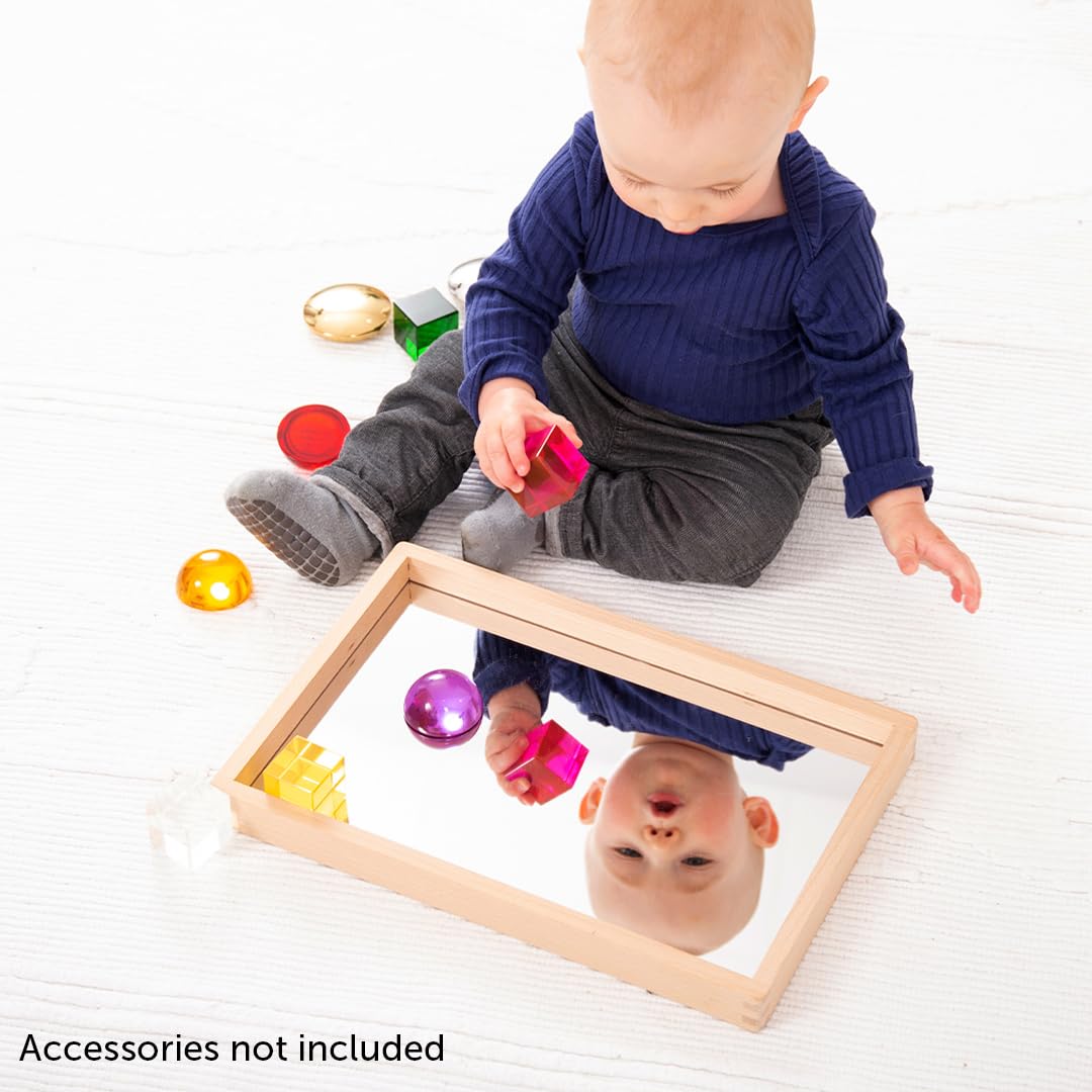 TickiT Small Wooden Mirror Tray - Explore Reflection, Symmetry and Patterns - for All Ages - Add Reflection to Any Sensory Activity Station