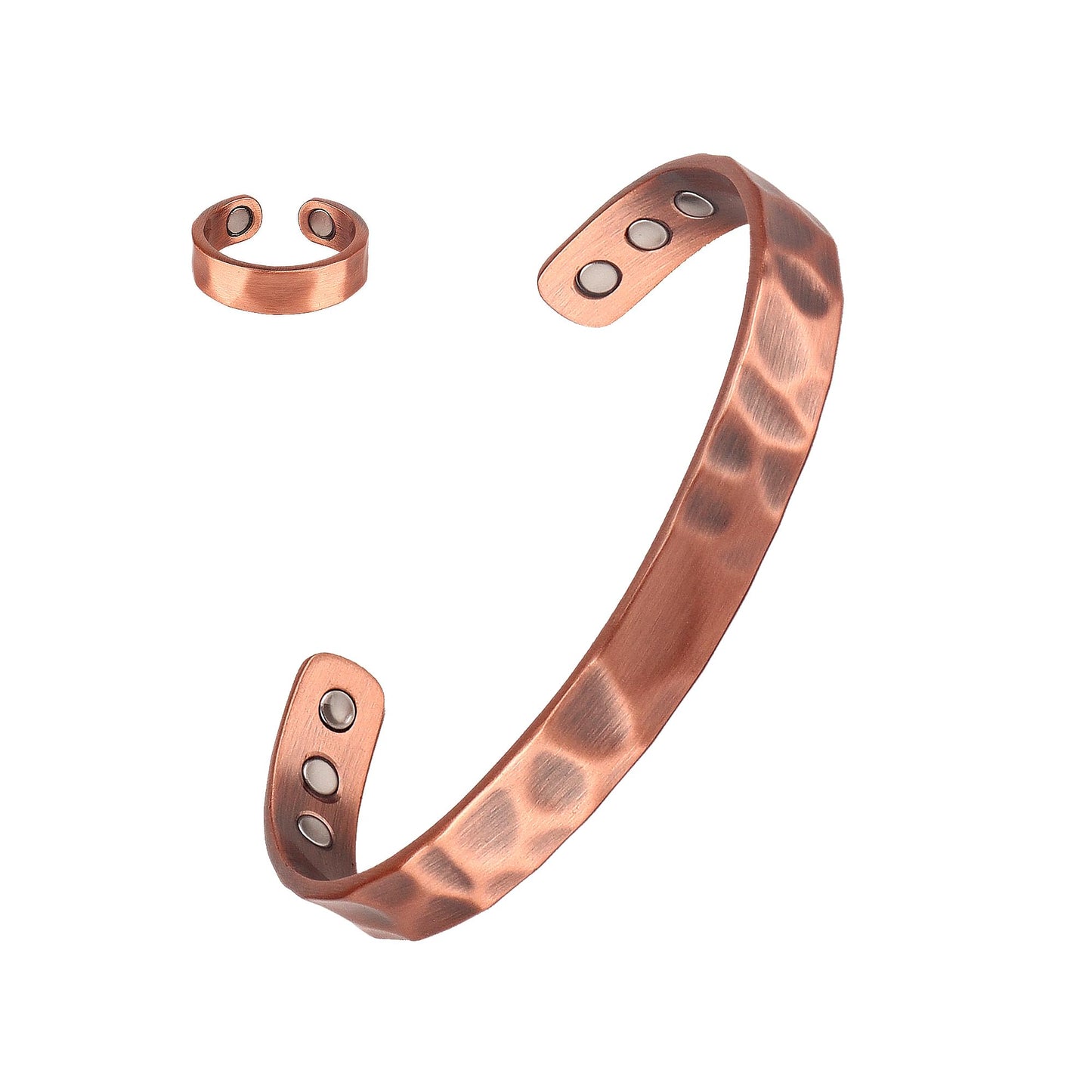 FASCIO Copper Bracelet and Ring, Copper Bracelet with 6pcs 3500 Gauss Magnet for Lymphatic Drainage,Magnetic Field Therapy(Cuff * 1 · Ring * 1)