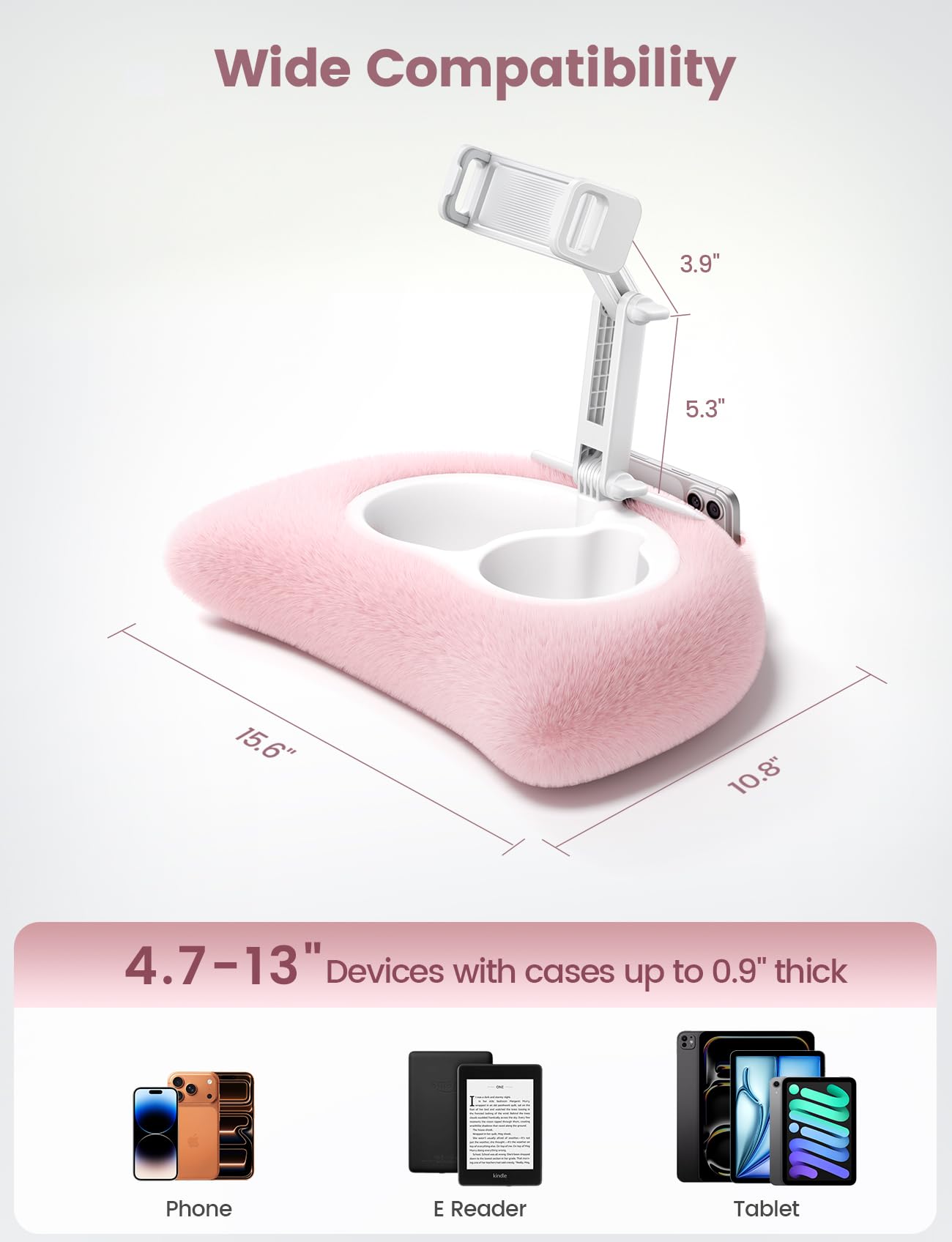 Lamicall Kindle Holder Tablet Pillow Stand - [360° Adjustable Arm][Soft & Washable] iPad Lap Holder, Kindle Accessories for Reading in Bed, iPad Stand with Bowl for 4.7-13" Tablet, E-Reader, iPhone