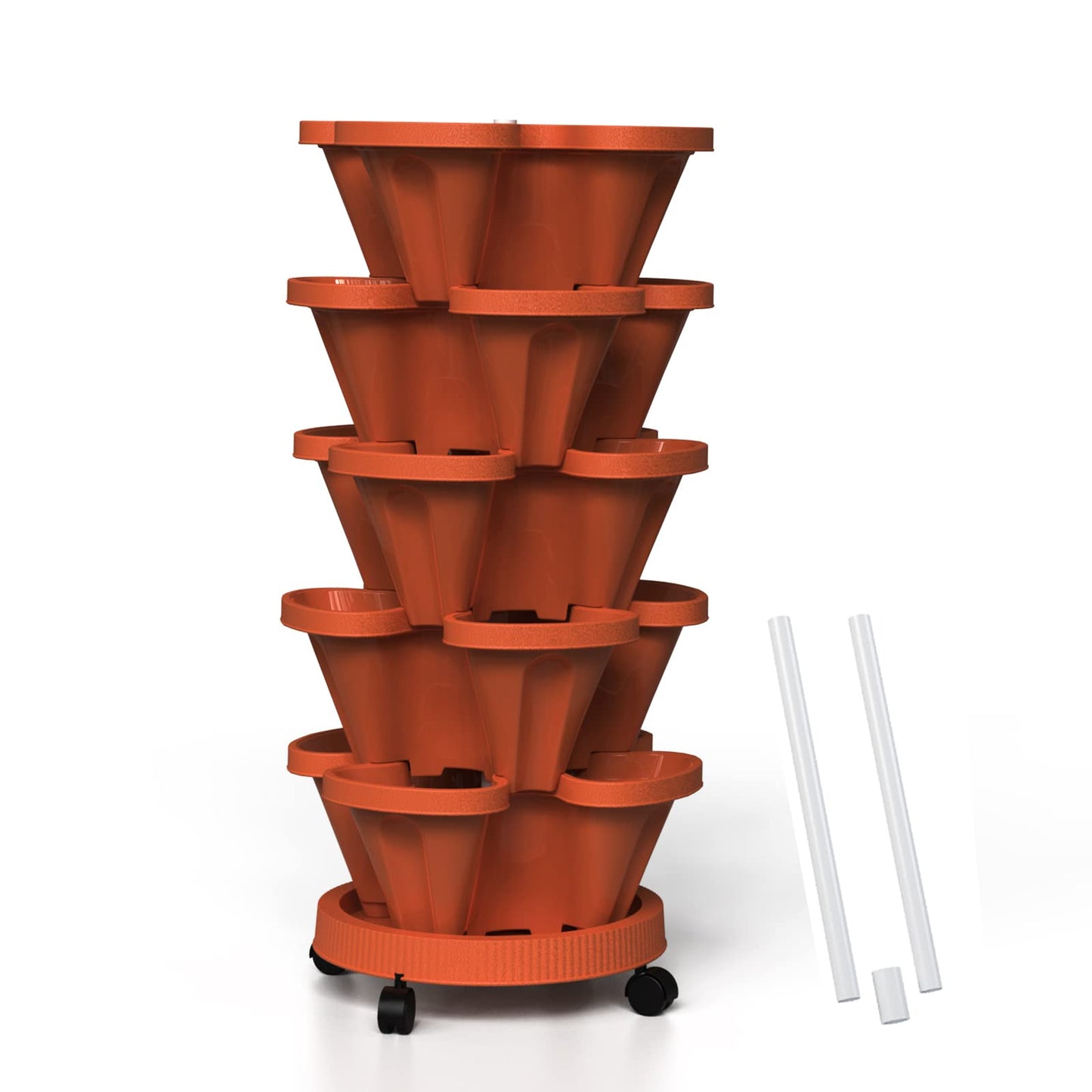 Tectsia Strawberry Vertical Planter, 5 Tiered Stacking Garden Tower, Stackable Herb Vegetable Planters with Support Pole Indoor and Outdoor - Terra Cotta