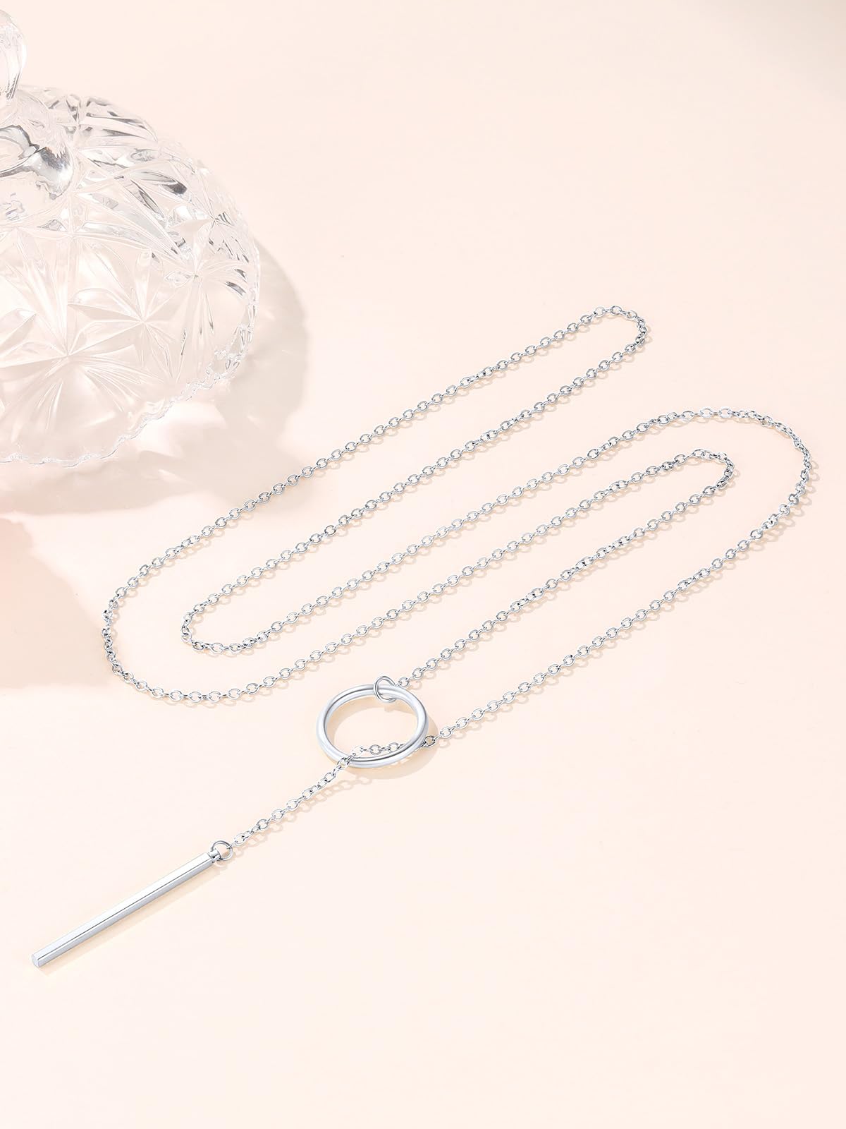 FOCALOOK Long Necklaces for Women Customized Engraved Drop Vertical Bar Pendant Lariat Y Necklace 28inch/73cm
