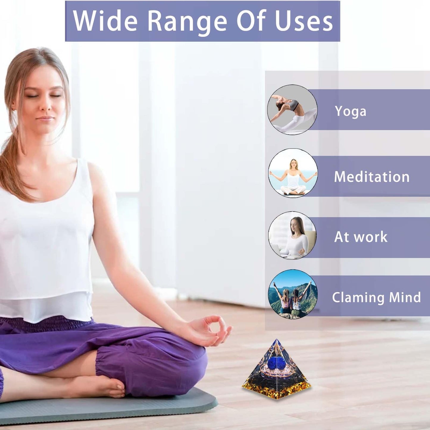 Crystal Pyramid, Lapis Lazuli & Obsidian Healing Crystal Pyramid Porstive Energy Generator, Natural Crystals Energy Pyramid for Attract Wealth Success and Lucky