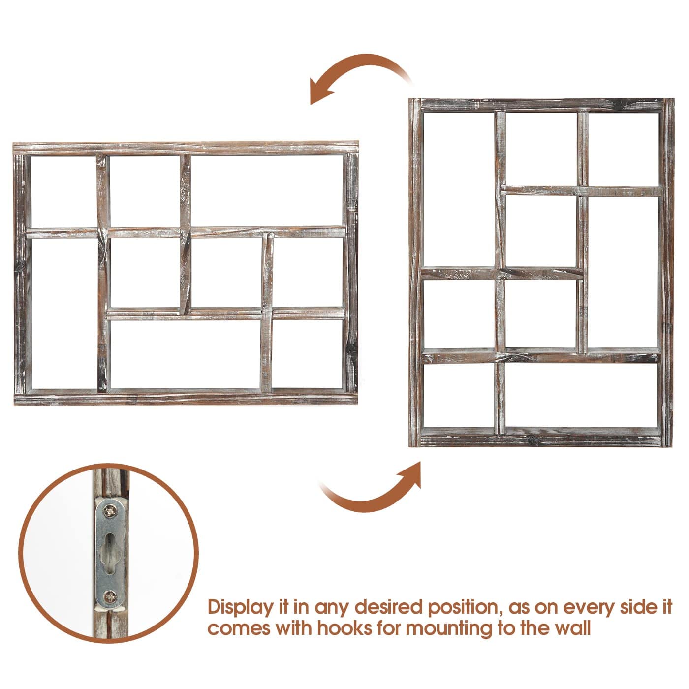 J JACKCUBE DESIGN Rustic Multi-Slot Shelf Cube Display 9 Compartment Shadow Box Wall mountable Shelf for Collection Square Freestanding Case Farmhouse Décor - MK570A (Rustic Wood)