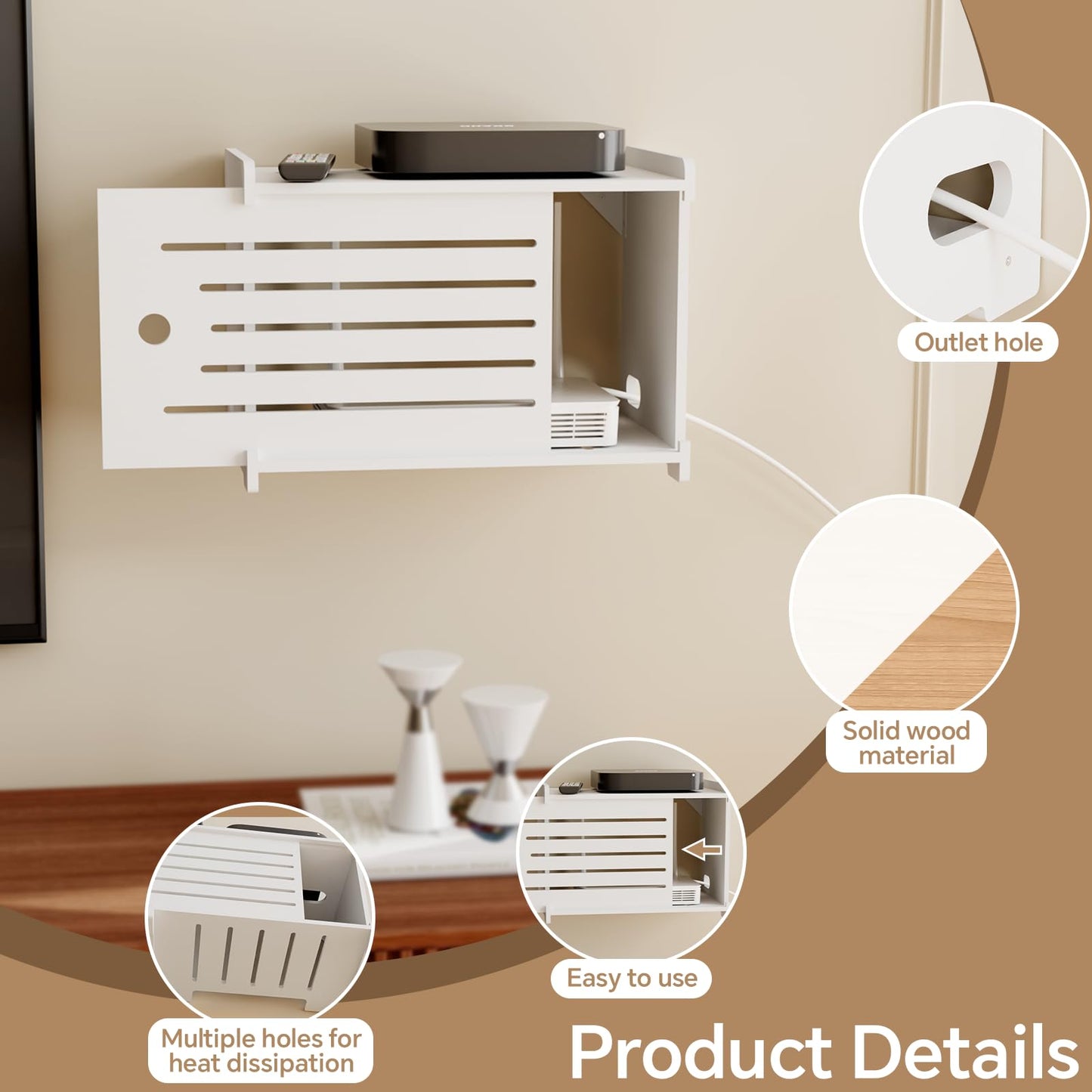 HAIDAIYA Wooden WiFi Router Storage Box Hider Shelf, Decorative Projector Box Hider Rack Countertop, for Cable, Modem, Internet, Router Power Cover Storage Organizer Cabinet Wall Mounted, Solid Wood