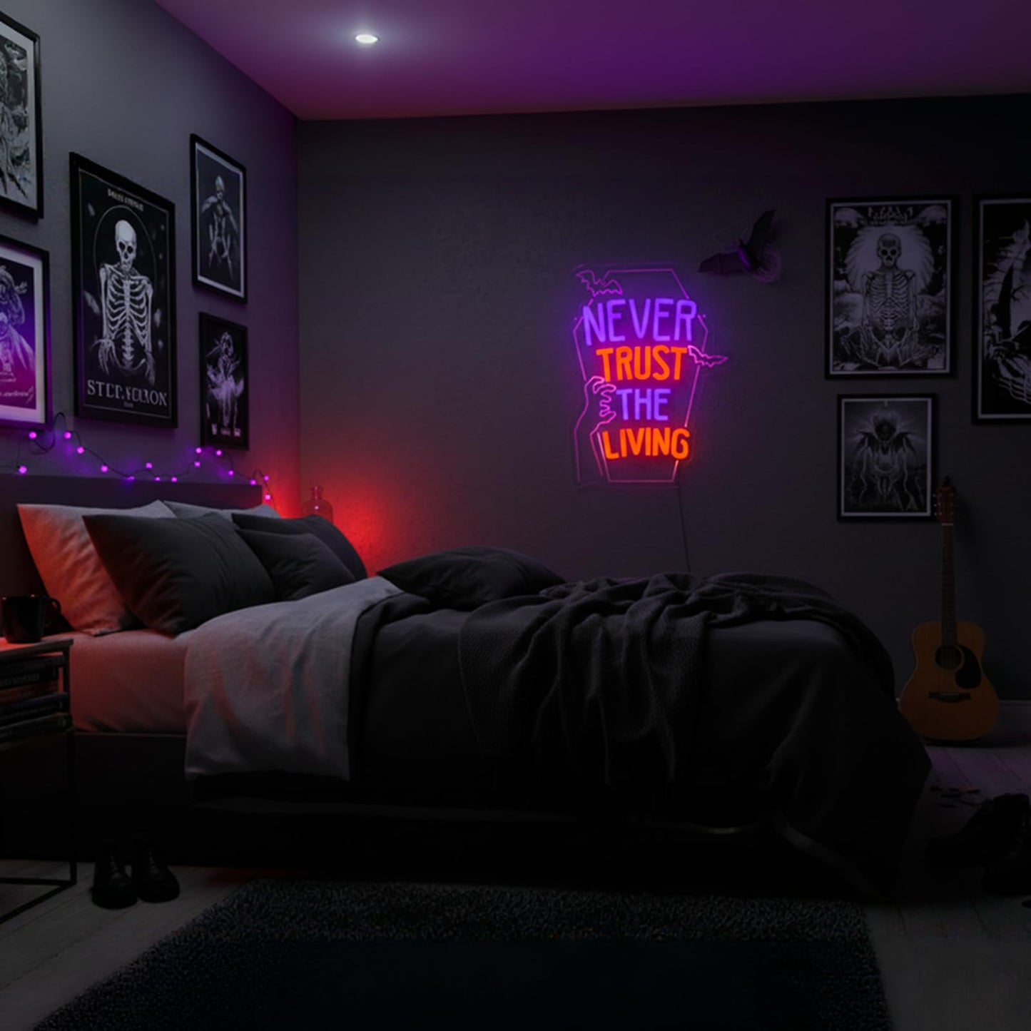 Mvorixa Gothic Never Trust The Living Neon Sign Gothic Neon Light Dimmable LED Neon Glowing Wall Art for Dark Aesthetic Bedroom, Gaming Room, Home Bar & Goth Room Decor