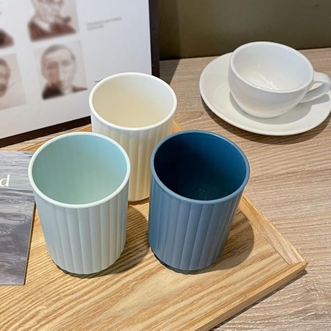 Wide Striped Toothbrush Cup 2Pcs, Simple Couple Toothbrush Cup, Large Capacity Bathroom Cup, Juice Cup, Reusable Water Cup (White&Green)