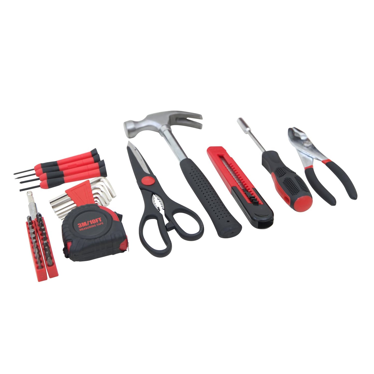 HANTINSTINA 39-Piece Household Tools Kit - Comprehensive and Essential Repair Set Tools for Dorm, Home Use, DIY (39p-red)
