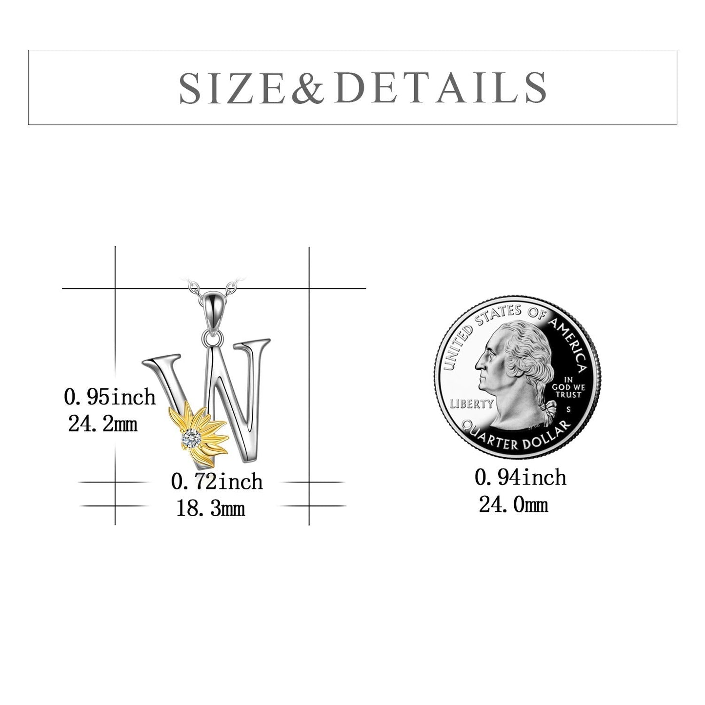 POPLYKE Sterling Silver Initial Alphabet Letter Script Name Pendant Chain Necklace for Women for (Sunflower W)