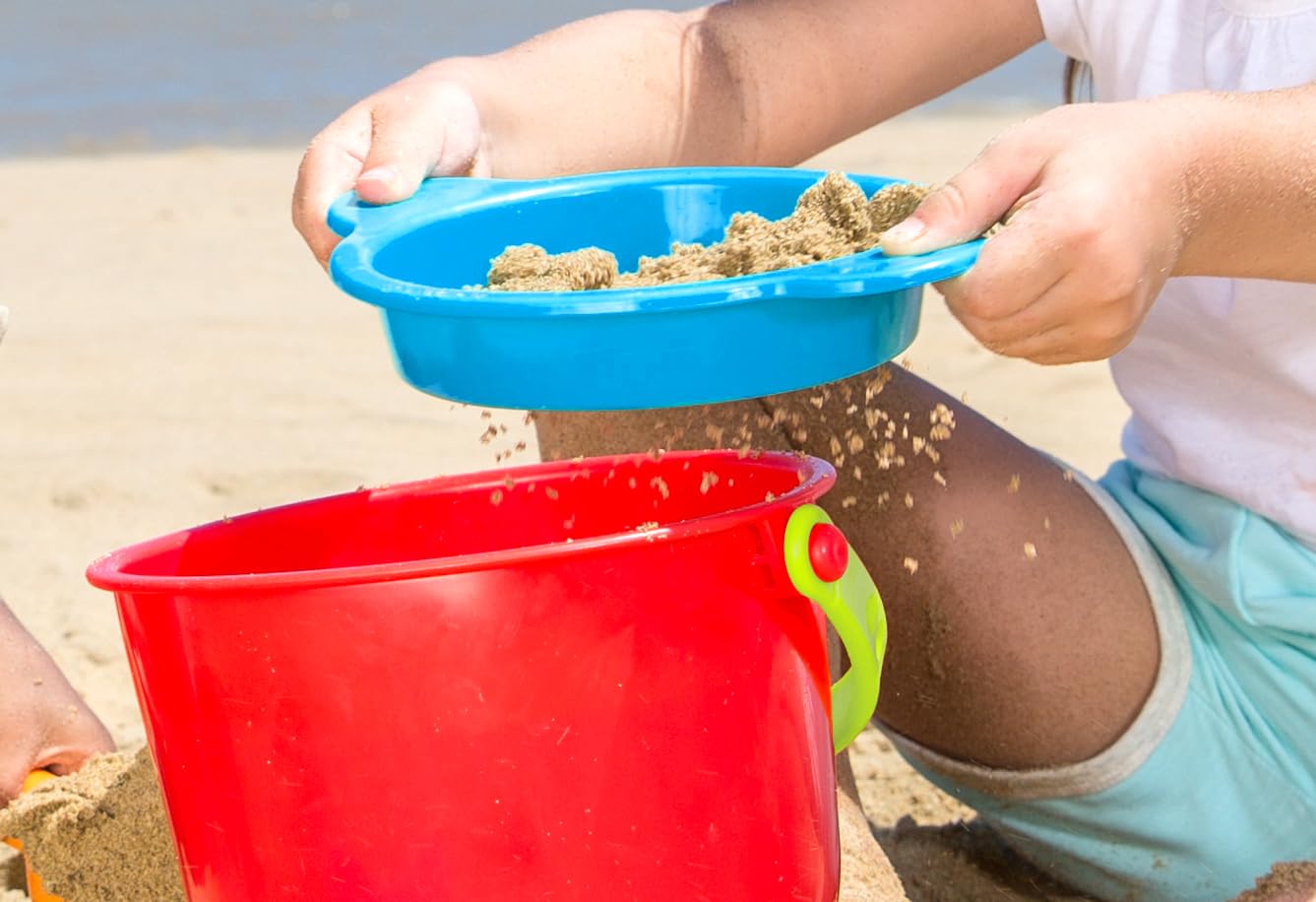 Hape Beach Basics Sand Toy Set Including Bucket Sifter, Rake, and Shovel Toys| Sand Toy Playset for Toddlers 18M+