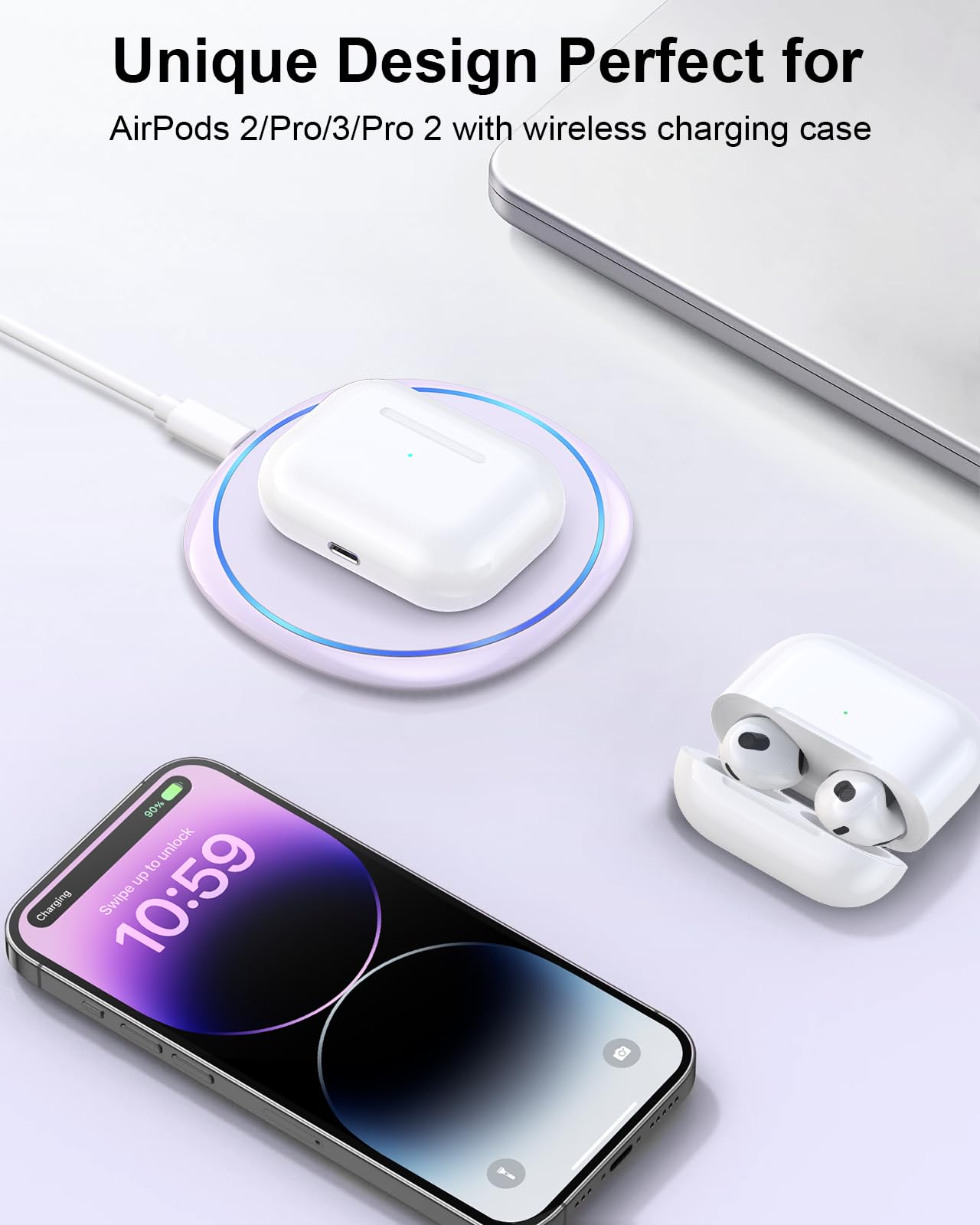 NANAMI 10W Max Wireless Charger Pad, Fast Charging Compatible with iPhone 17/16/15/14/13/12/11/SE Series, Samsung Galaxy S26/S25/S24/S23/S22/S21/S20, AirPods 2/3 - Adapter Required (Sold Separately)