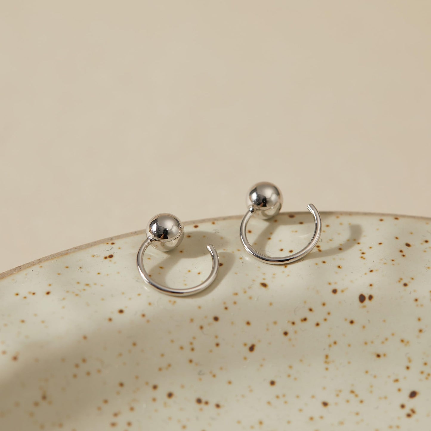 Ball Half Hoop Earring 925 Sterling Silver Little Ball Huggie Earring 5mm Hug Hoop Earring Huggy Earring for Women Sleeper Earrings