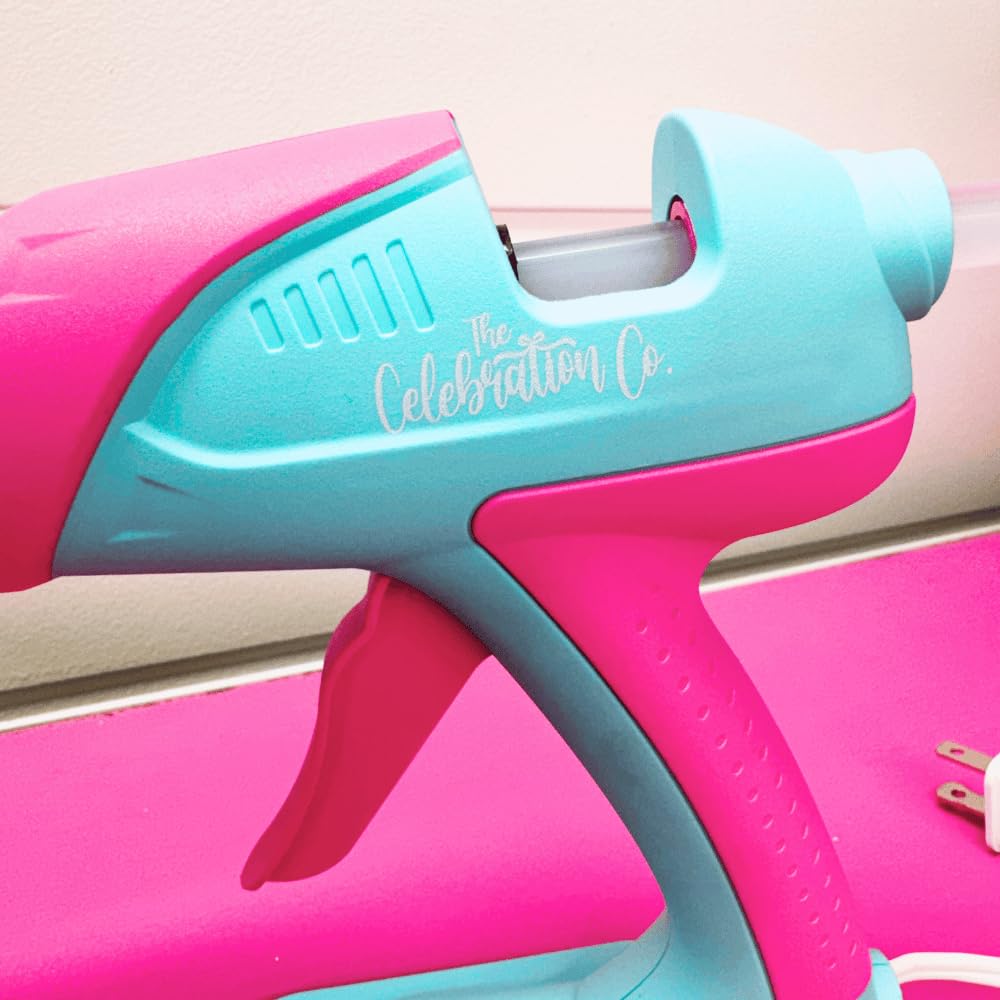 Dual Temperature Hot Glue Gun, 60W, 3 Nozzles, Teal & Hot Pink
