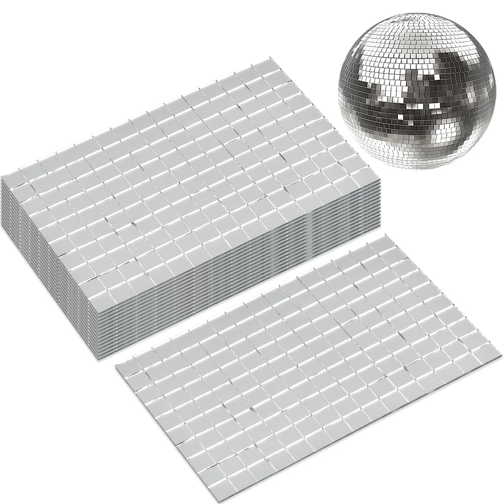 OTYMIOW 2250 PCS Disco Ball Tiles, 10 x 10 MM Self-Adhesive Disco Ball Stickers, Mosaic Mirror Tiles