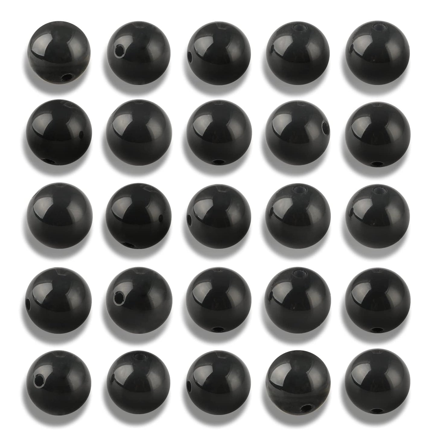 NITOPUPU 100Pcs 8mm Natural Smooth Black Agate Beads Round Loose Gemstone Stone Beads for Jewerly Making with Crystal Stretch Cord