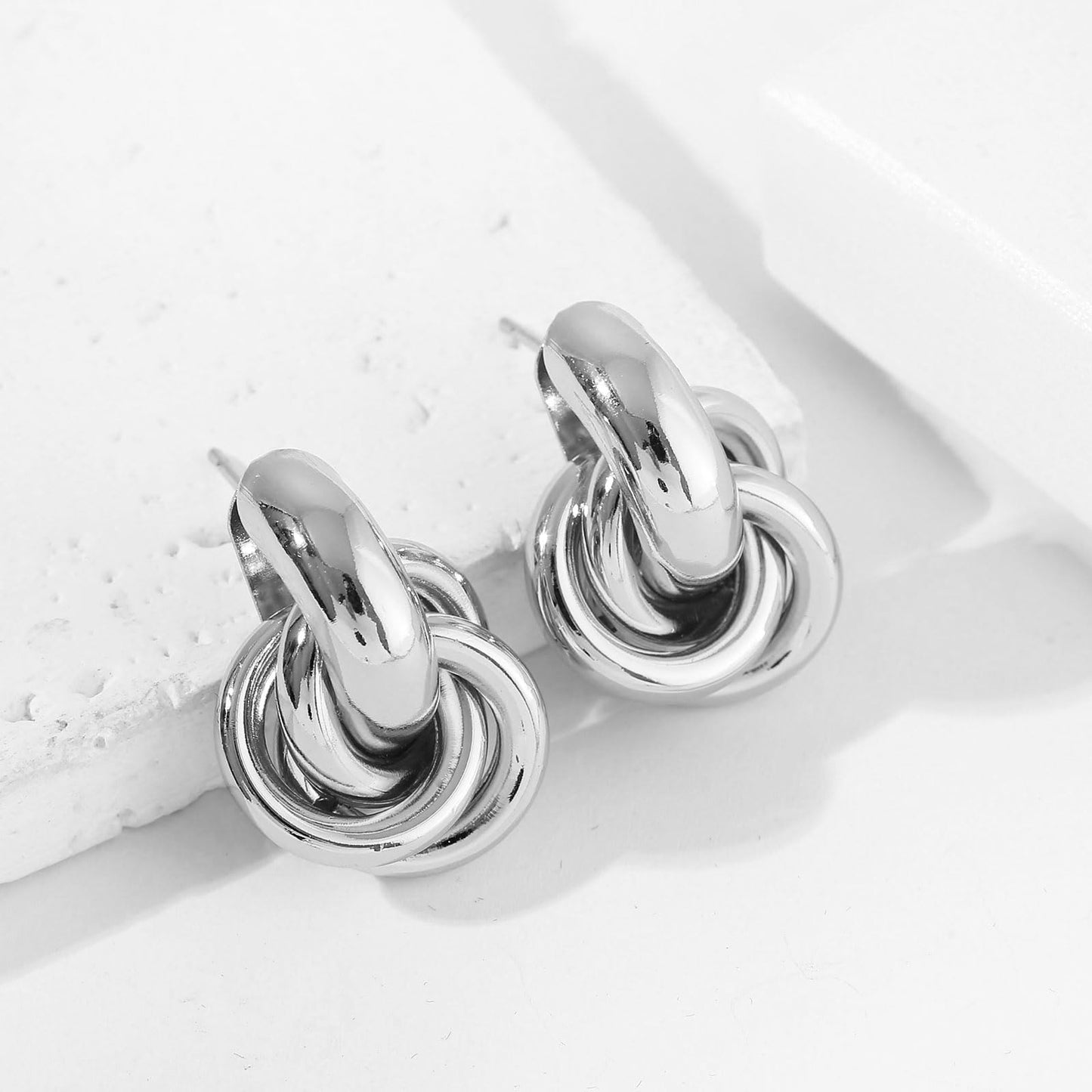 Silver Knot Earrings Lightweight Twisted Link Drop Earring for Women