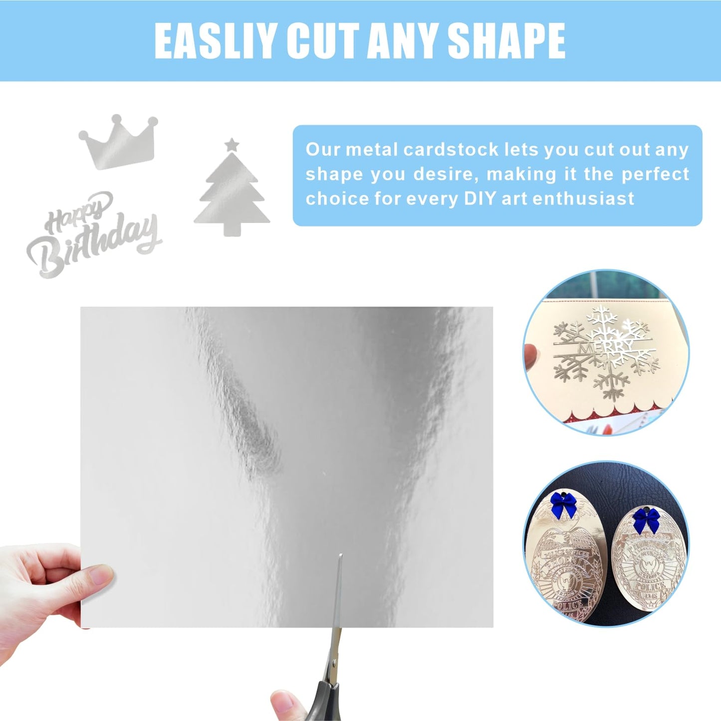 60 Sheets Metallic Silver Cardstock Paper, A4 Size Mirror Paper, Thick 250gsm Heavyweight Finish Silver Foil Board for Crafting, Scrapbook, Card & Decorations, Die Cut and Plotter Compatible