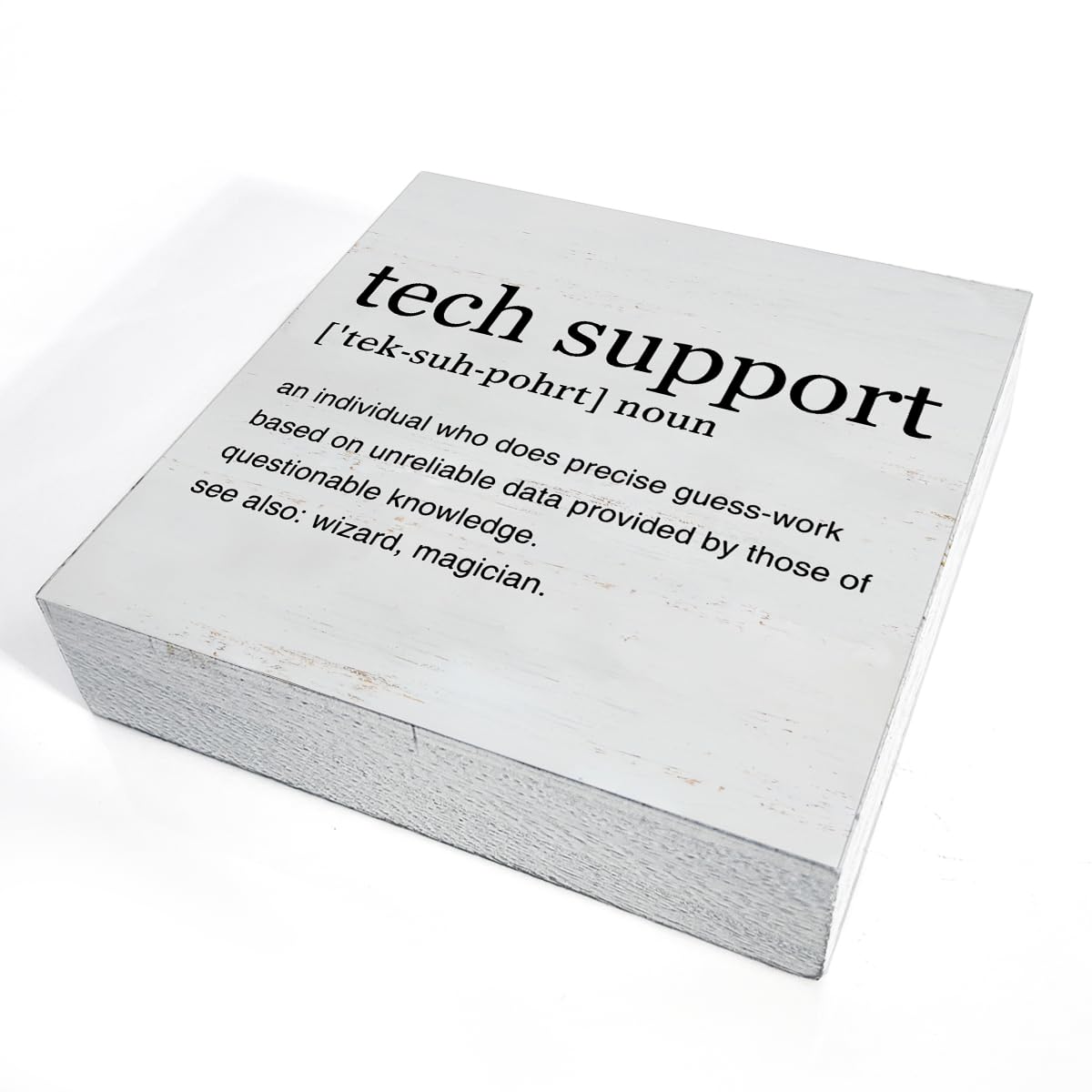 Tech Support Gifts for Men Tech Support Definition Art Wooden Box Sign Rustic Desk Decorative Wooden Sign Home Office Decor for Table Shelf 5 x 5 Inches