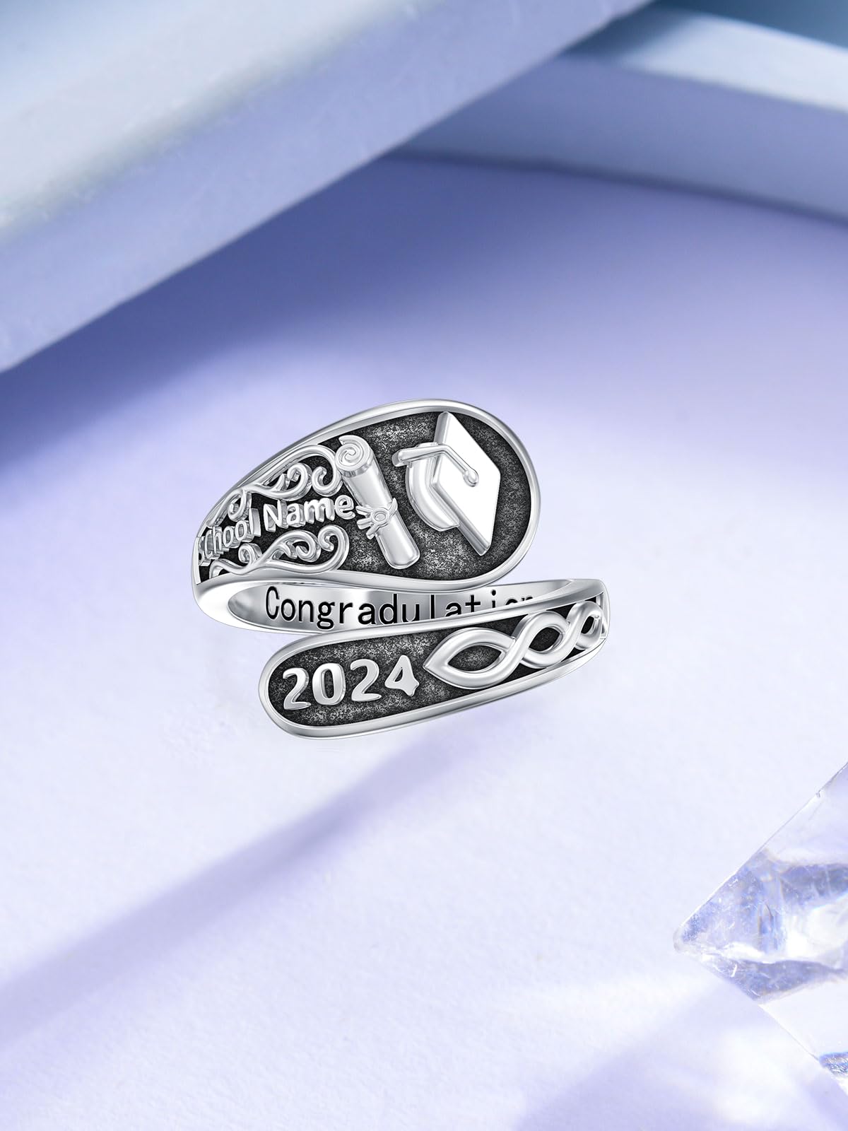 Midari Custom Class Rings Women Class Spoon Rings 925 Sterling Silver personalized Graduation Rings for Women 2024 Memory Graduation Jewelry Gift for College High School