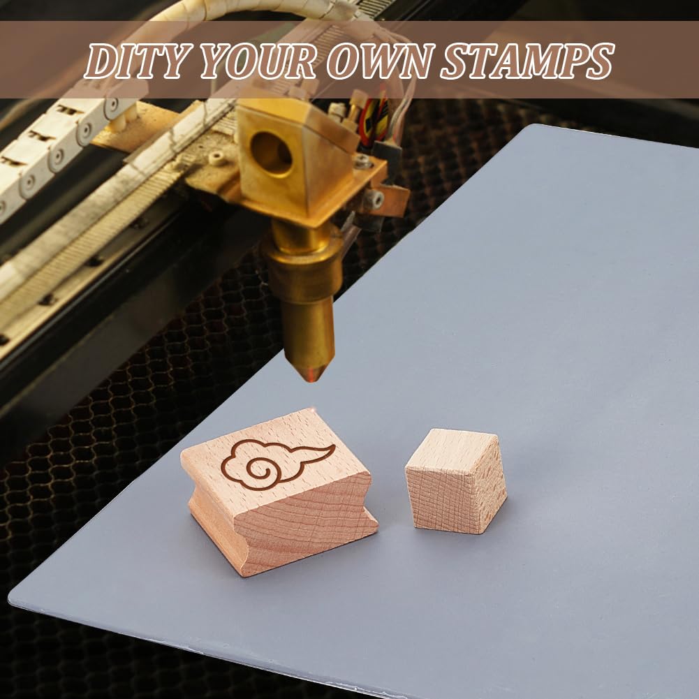BENECREAT 20Pcs Rubber Stamp Set Blank Hard Wood Stamp Mounts with Grey Rubber Stamp Sheet 2 Sizes Laser Engraving Stamp Block Accessories for Crafts DIY Stamp Making, (0.8in/1.6in)