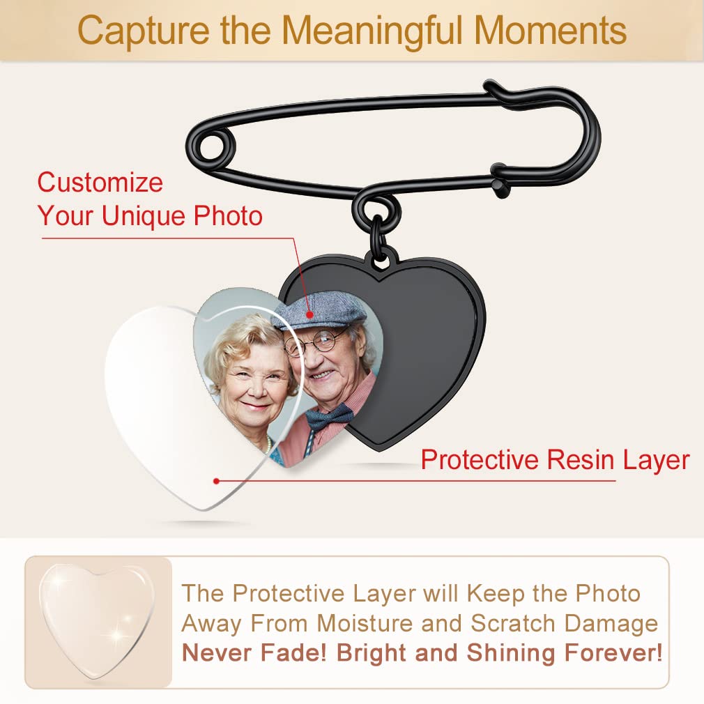 Custom4U Custom Bouquet Charms for Wedding Memory Heart Brooch Pins Photo Charm for Women Men