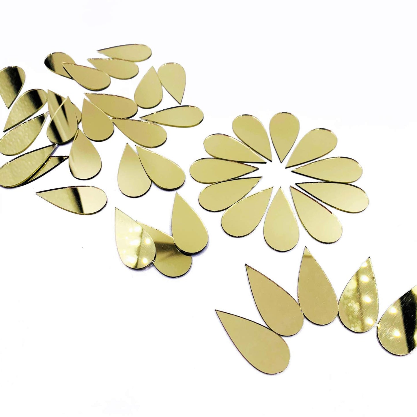 CHENRUI100pcs Long Teardrop Mirror Mosaic Tile Craft Mirrors (Yellow Gold)