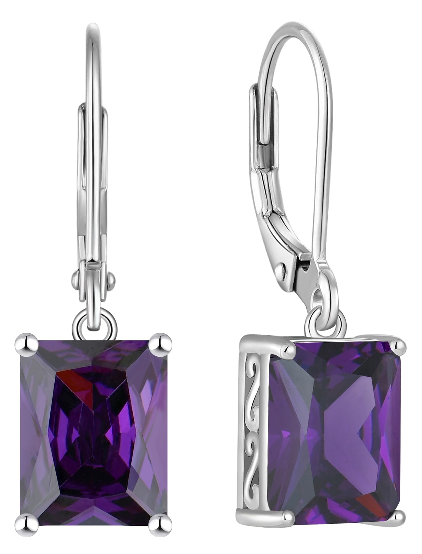 YL Solitaire Dangle Drop Earrings 925 Sterling Silver Leverback Earrings 8X10MM Square Created Amethyst Jewelry