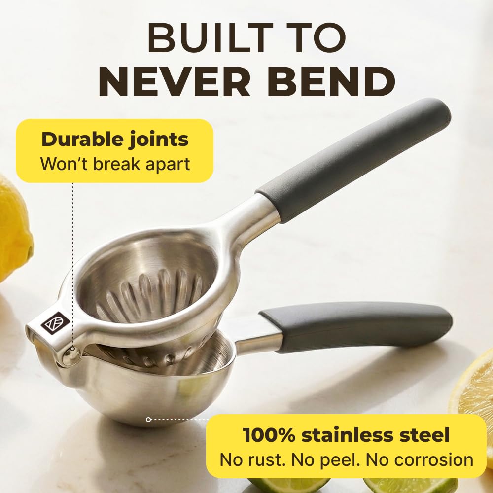 Large Lemon Squeezer Stainless Steel Press - Non-Slip Grip, Heavy Duty, Manual Design - Effortless Pro-Grade Lemon, Lime, Orange, and Citrus Fruit Hand Held Lemon Juicer Squeezer - No Seeds, Max Juice