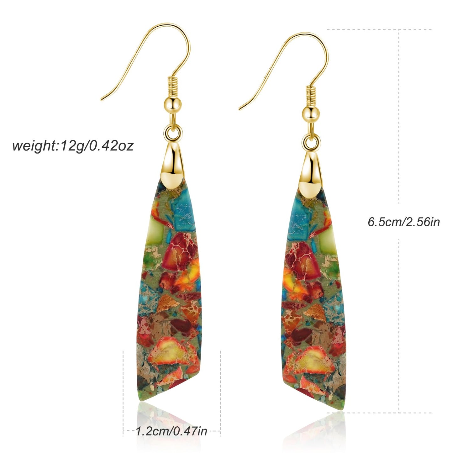 Sriomu Jasper Stone Earrings for Women Trendy Dangle Earrings Fishhook Drop Earrings (Color- Gold Hook)
