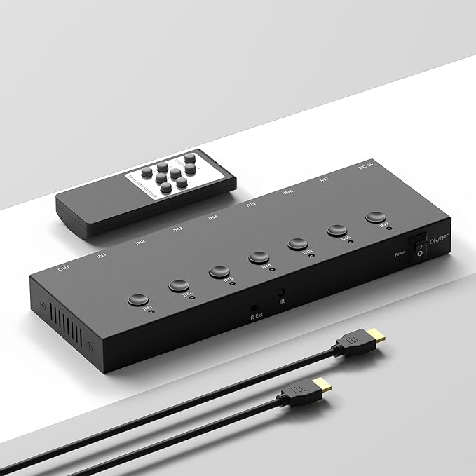 Y.D.F 7 Port HDMI Switch, 4k@60Hz HDMI Switcher 7 in 1 Out HDCP 2.0 Manual HDMI 2.0 Hub Support 3D Compatible with Nintendo Switch/OLED/Xbox/ PS5/4 Blu-Ray Player Fire Stick Roku Apple TV Chromeca